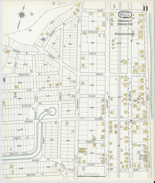 Sanborn Fire Insurance Map from Hull, Plymouth County, Massachusetts (1916), Sheet #0011 - Historic Sanborn Fire Insurance Map Print, vintage old map wall art, antique decor, genealogy gift, Massachusetts Massachusetts map