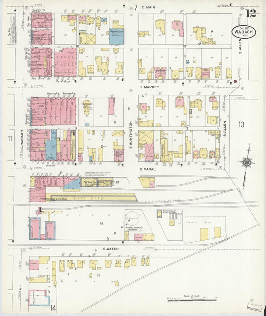 Sanborn Fire Insurance Map from Wabash, Wabash County, Indiana (1910), Sheet #0012 - Historic Sanborn Fire Insurance Map Print, vintage old map wall art, antique decor, genealogy gift, Indiana Indiana map