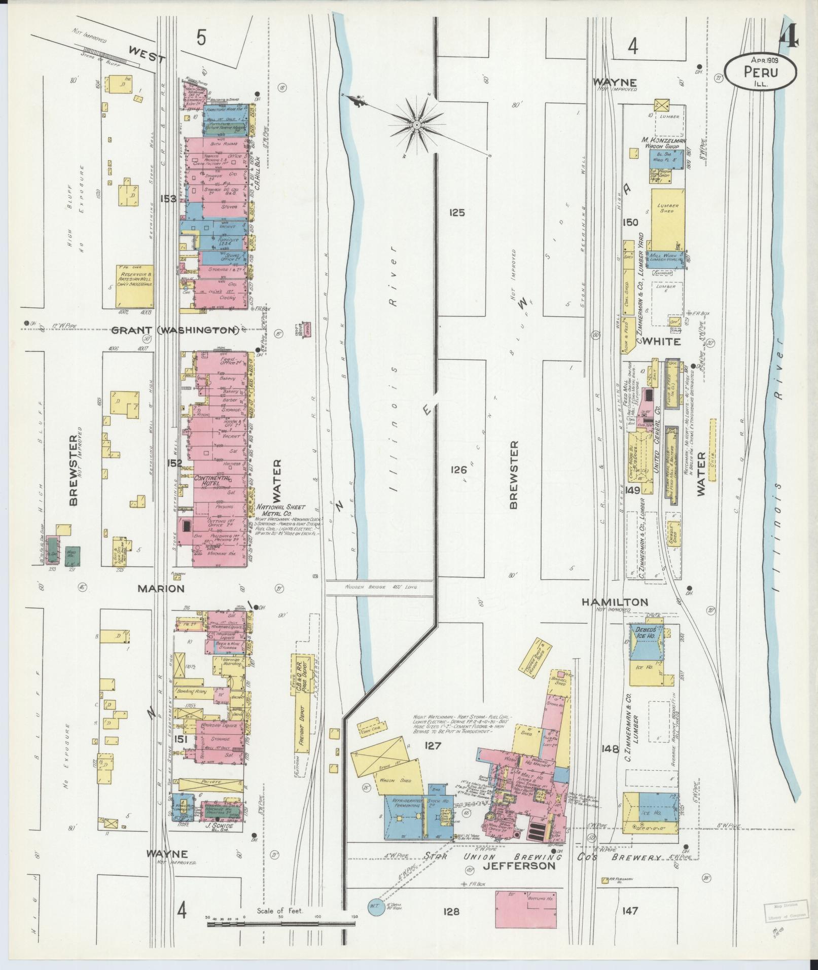 Sanborn Fire Insurance Map from Peru, La Salle County, Illinois (1909), Sheet #0004 - Complete Map Set gallery image, historic Sanborn map, vintage wall art, Illinois Illinois