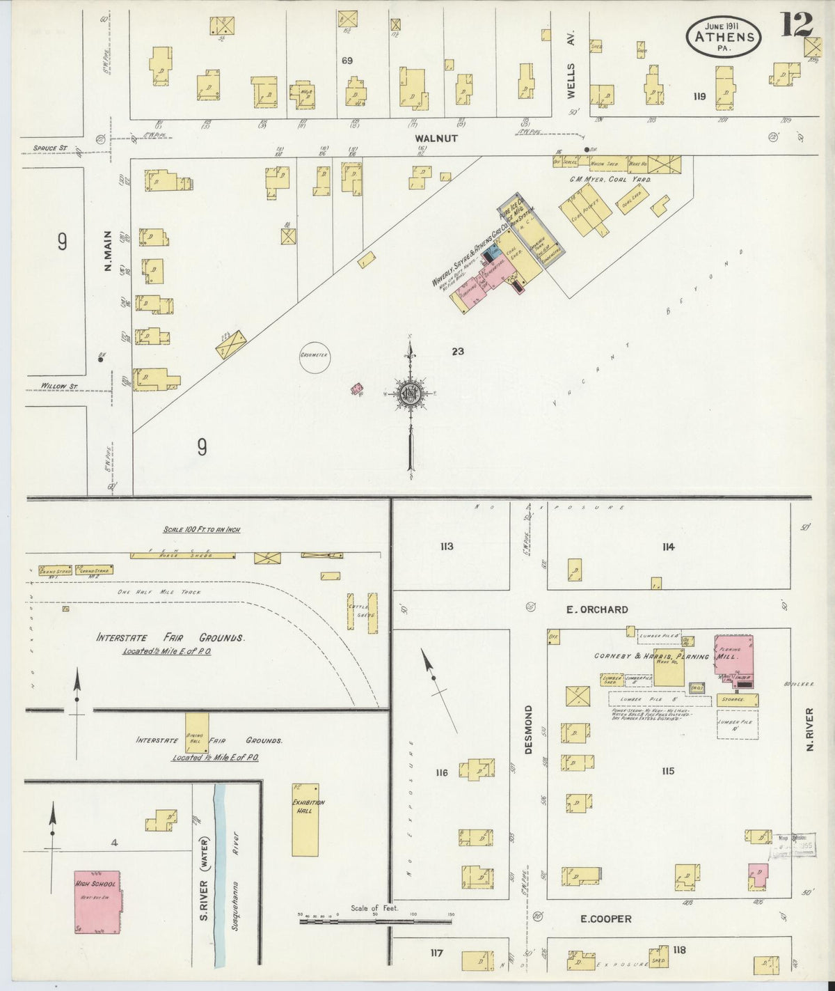 Sanborn Fire Insurance Map from Athens, Bradford County, Pennsylvania (1911), Sheet #0012 - Complete Map Set gallery image, historic Sanborn map, vintage wall art, Pennsylvania Pennsylvania
