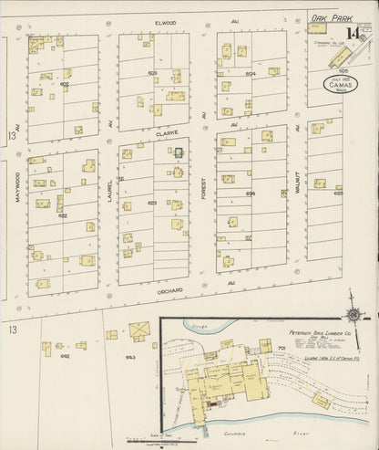 Sanborn Fire Insurance Map from Camas, Clark County, Washington (1922), Sheet #0014 - Complete Map Set gallery image, historic Sanborn map, vintage wall art, Washington Washington