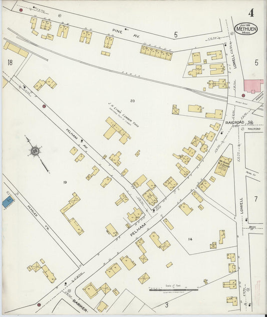 Sanborn Fire Insurance Map from Methuen, Essex County, Massachusetts (1919), Sheet #0004 - Historic Sanborn Fire Insurance Map Print, vintage old map wall art, antique decor, genealogy gift, Massachusetts Massachusetts map