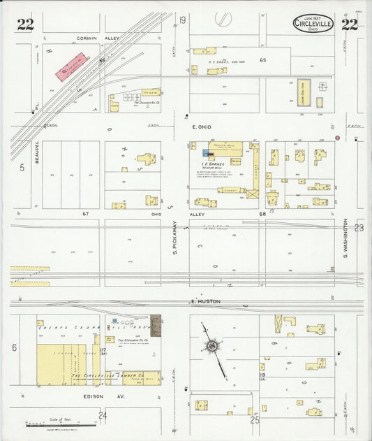 Sanborn Fire Insurance Map from Circleville, Pickaway County, Ohio (1927), Sheet #0022 - Historic Sanborn Fire Insurance Map Print, vintage old map wall art, antique decor, genealogy gift, Ohio Ohio map
