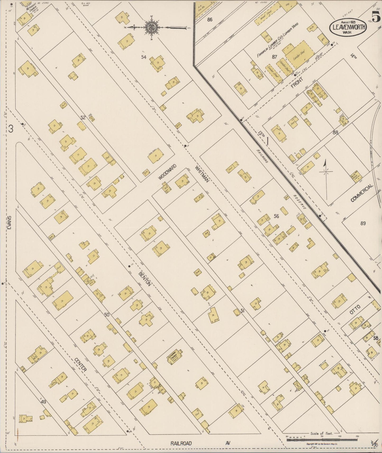 Sanborn Fire Insurance Map from Leavenworth, Chelan County, Washington (1921), Sheet #0005 - Complete Map Set gallery image, historic Sanborn map, vintage wall art, Washington Washington