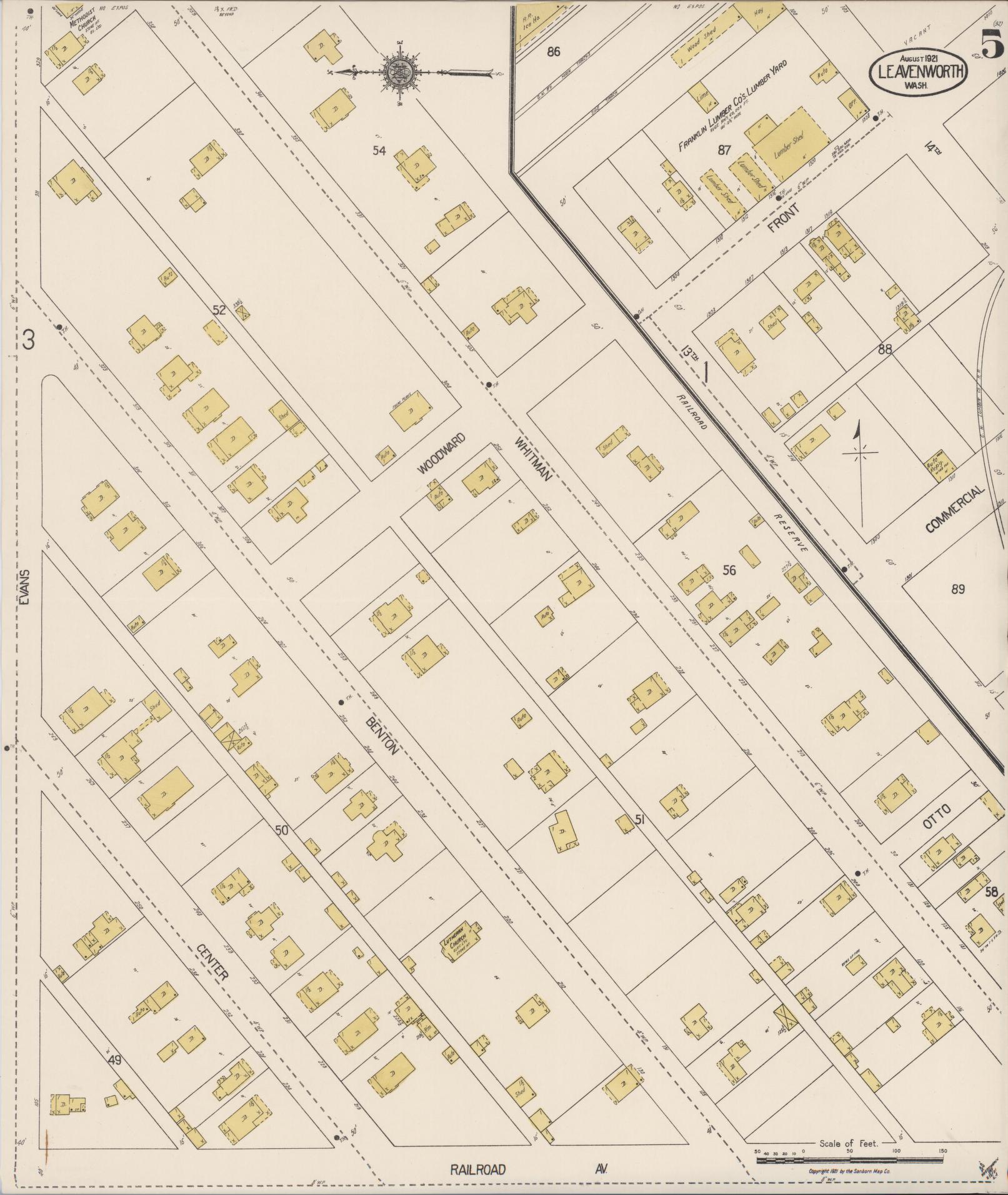 Sanborn Fire Insurance Map from Leavenworth, Chelan County, Washington (1921), Sheet #0005 - Complete Map Set gallery image, historic Sanborn map, vintage wall art, Washington Washington