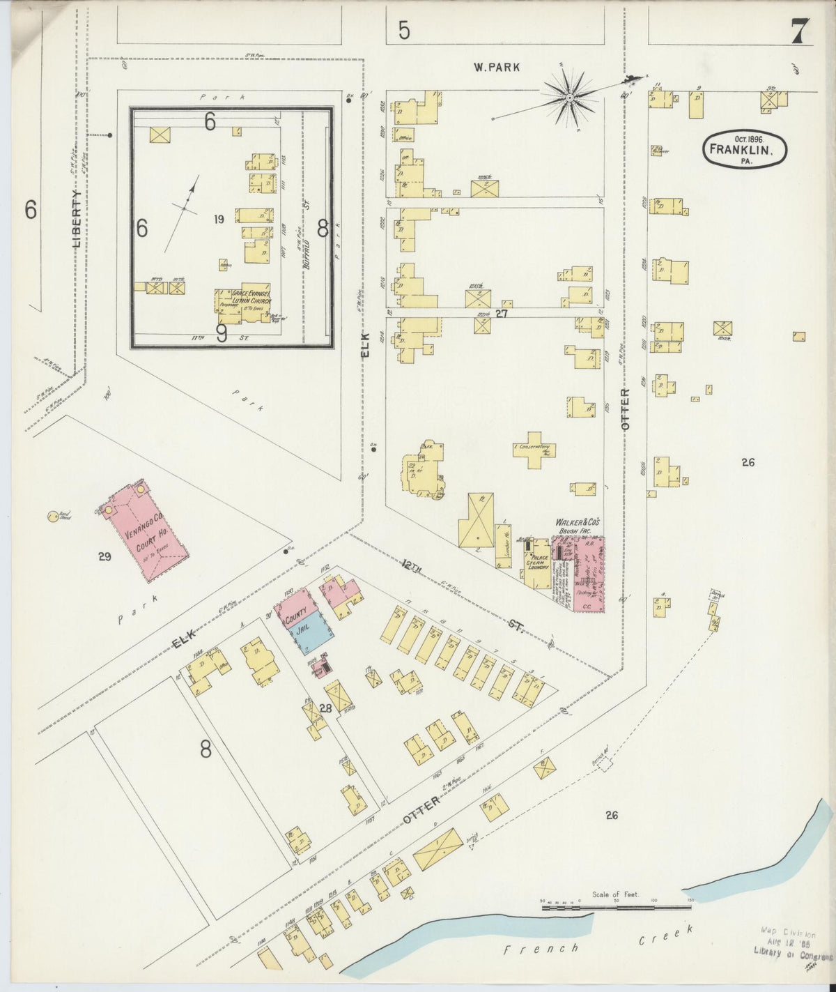 Sanborn Fire Insurance Map from Franklin, Venango County, Pennsylvania (1896), Sheet #0007 - Complete Map Set gallery image, historic Sanborn map, vintage wall art, Pennsylvania Pennsylvania