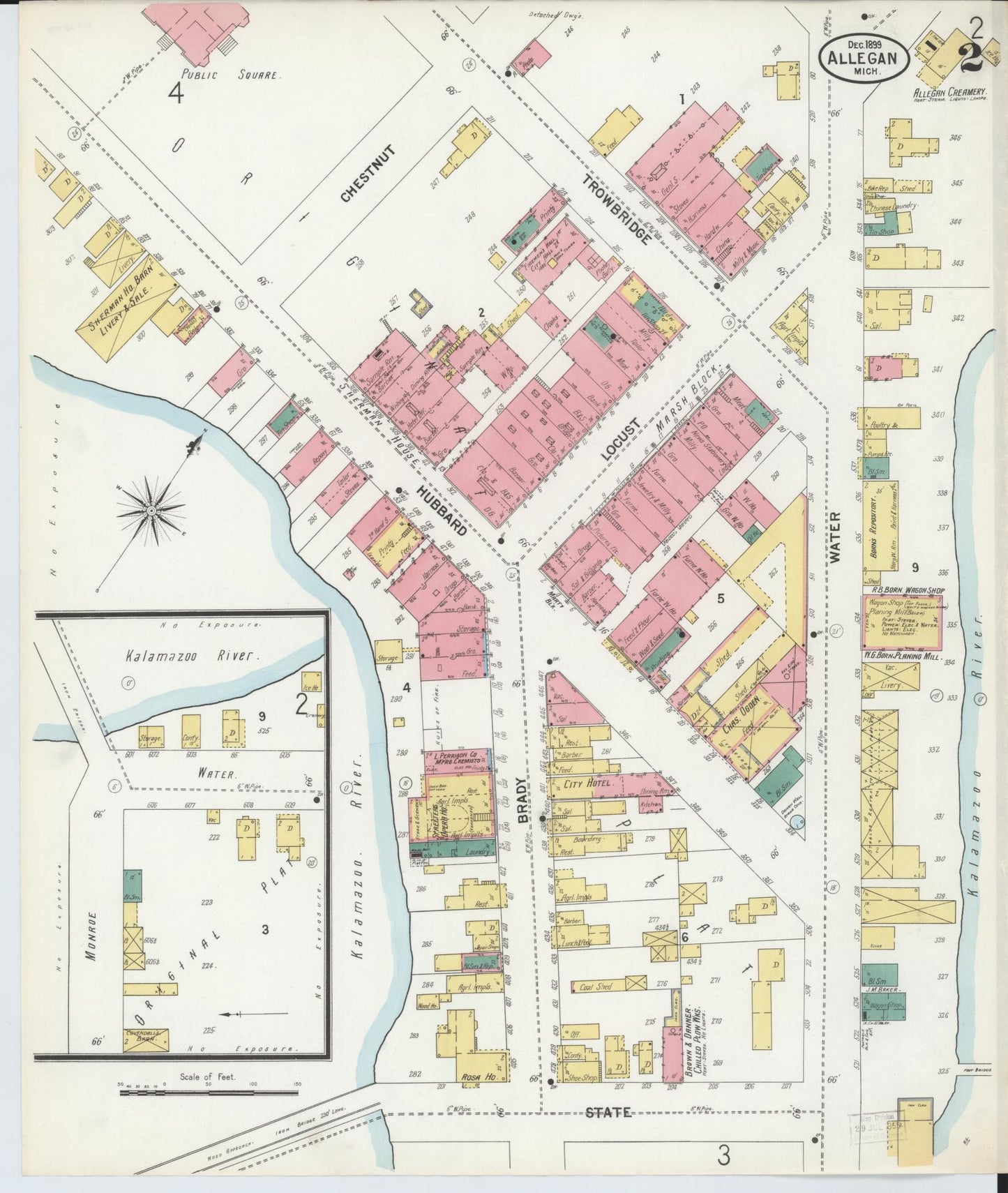 Sanborn Fire Insurance Map from Allegan, Allegan County, Michigan (1899), Sheet #0002 - Historic Sanborn Fire Insurance Map Print, vintage old map wall art, antique decor, genealogy gift, Michigan Michigan map