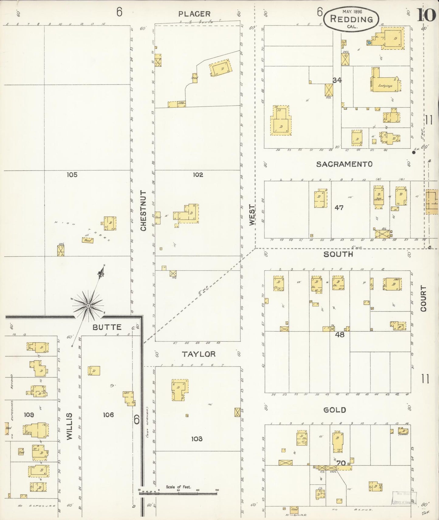 Sanborn Fire Insurance Map from Redding, Shasta County, California (1896), Sheet #0010 - Complete Map Set gallery image, historic Sanborn map, vintage wall art, California California