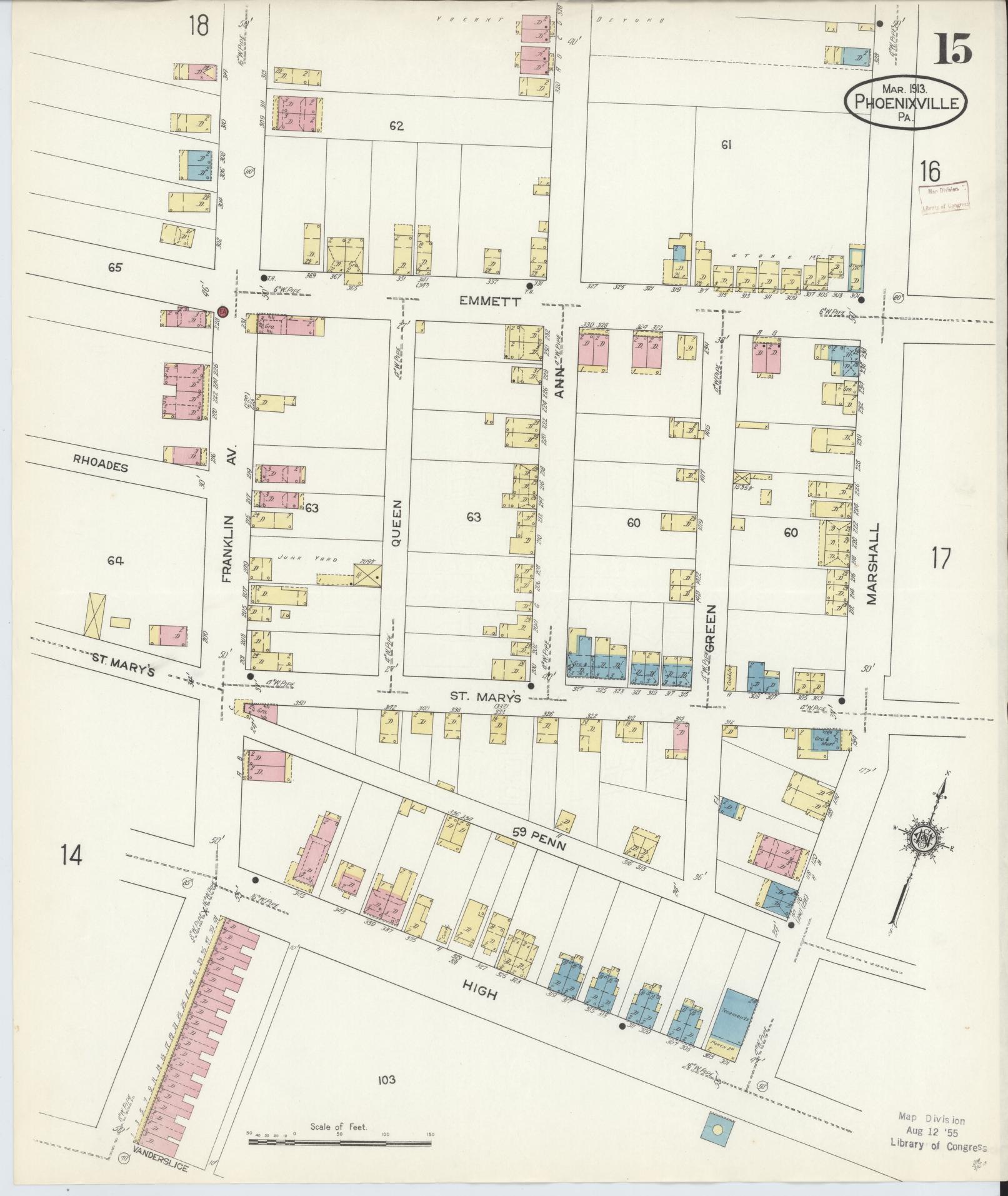 Sanborn Fire Insurance Map from Phoenixville, Chester County, Pennsylvania (1913), Sheet #0015 - Complete Map Set gallery image, historic Sanborn map, vintage wall art, Pennsylvania Pennsylvania