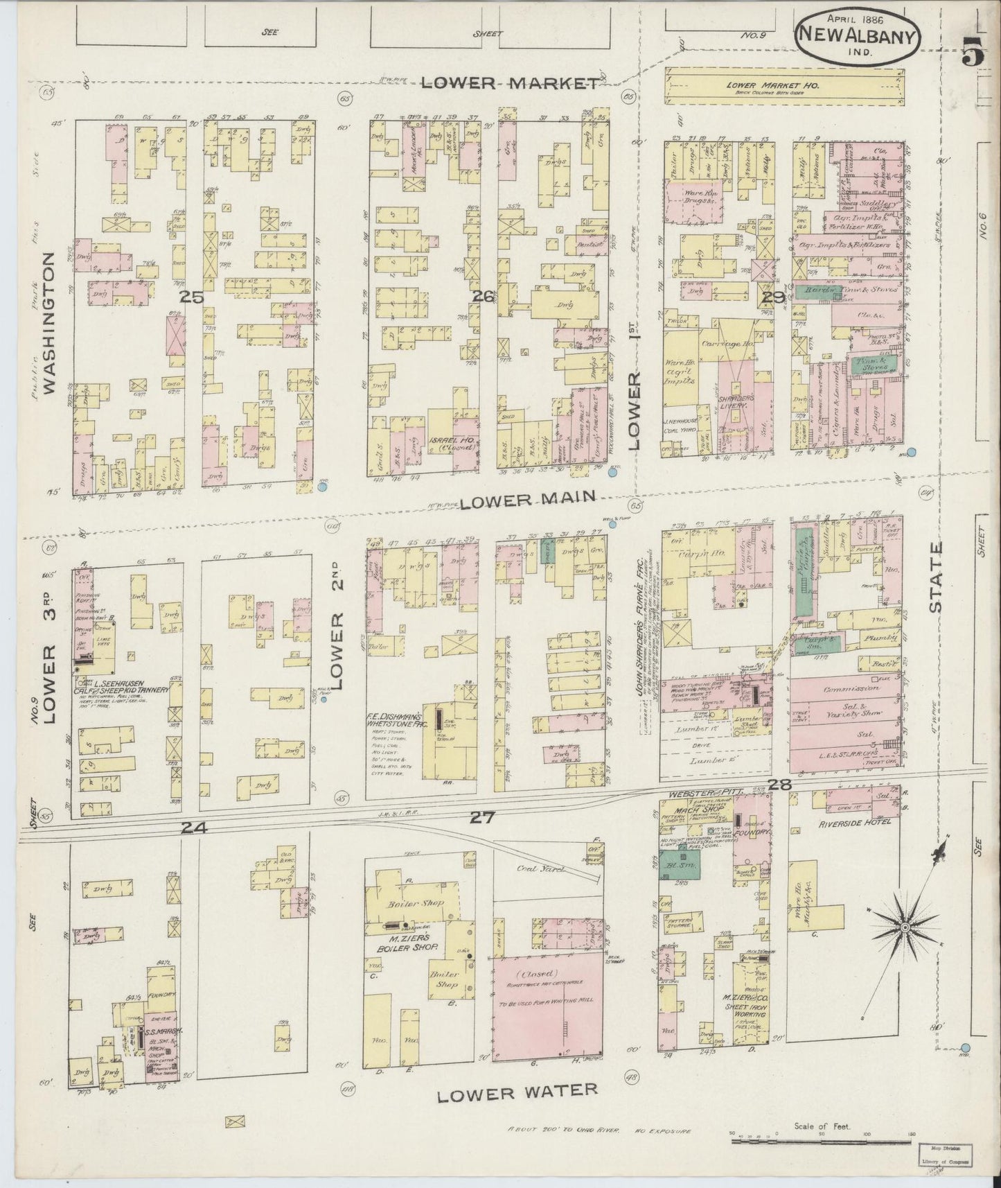 Sanborn Fire Insurance Map from New Albany, Floyd County, Indiana (1886), Sheet #0005 - Complete Map Set gallery image, historic Sanborn map, vintage wall art, Indiana Indiana