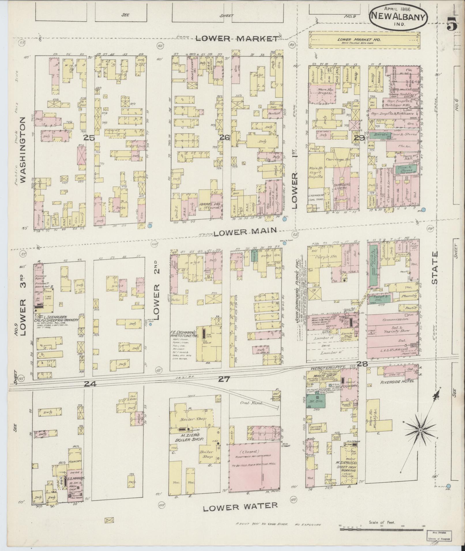 Sanborn Fire Insurance Map from New Albany, Floyd County, Indiana (1886), Sheet #0005 - Complete Map Set gallery image, historic Sanborn map, vintage wall art, Indiana Indiana