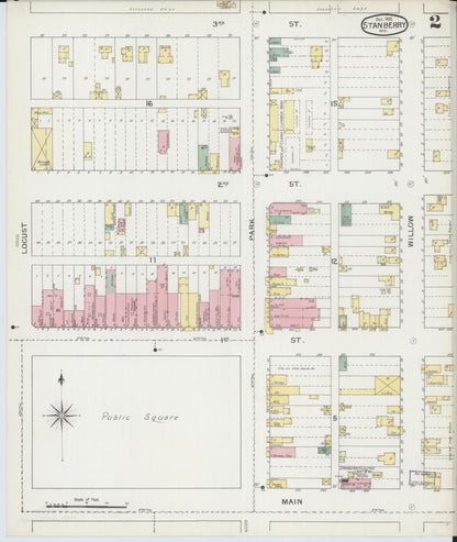 Sanborn Fire Insurance Map from Stanberry, Gentry County, Missouri (1892), Sheet #0002 - Historic Sanborn Fire Insurance Map Print, vintage old map wall art, antique decor, genealogy gift, Missouri Missouri map