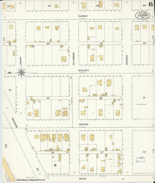 Sanborn Fire Insurance Map from Casper, Natrona County, Wyoming (1907), Sheet #0006 - Historic Sanborn Fire Insurance Map Print, vintage old map wall art, antique decor, genealogy gift, Wyoming Wyoming map
