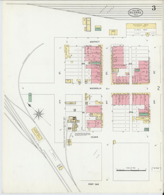Sanborn Fire Insurance Map from Hearne, Robertson County, Texas (1906), Sheet #0003 - Historic Sanborn Fire Insurance Map Print, vintage old map wall art, antique decor, genealogy gift, Texas Texas map