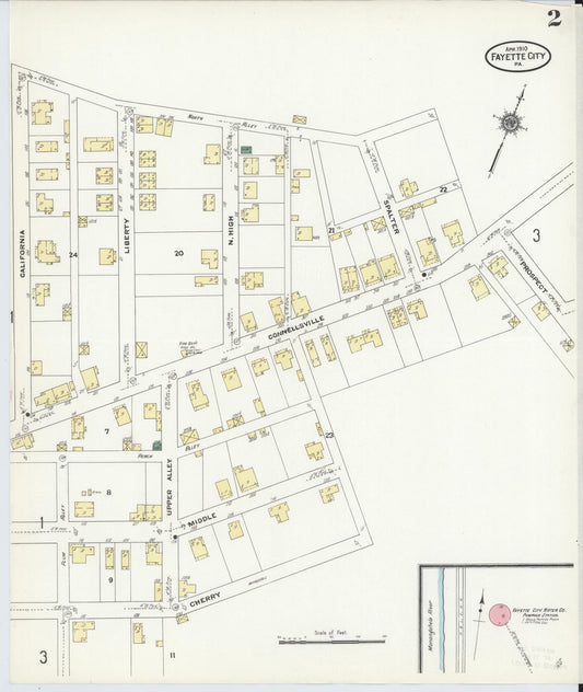 Sanborn Fire Insurance Map from Fayette City, Fayette County, Pennsylvania (1910), Sheet #0002 - Historic Sanborn Fire Insurance Map Print, vintage old map wall art, antique decor, genealogy gift, Pennsylvania Pennsylvania map