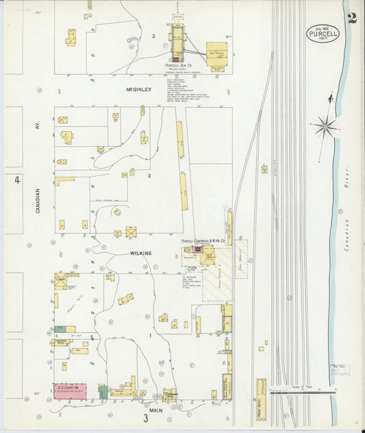 Sanborn Fire Insurance Map from Purcell, McClain County, Oklahoma (1902), Sheet #0002 - Historic Sanborn Fire Insurance Map Print, vintage old map wall art, antique decor, genealogy gift, Oklahoma Oklahoma map