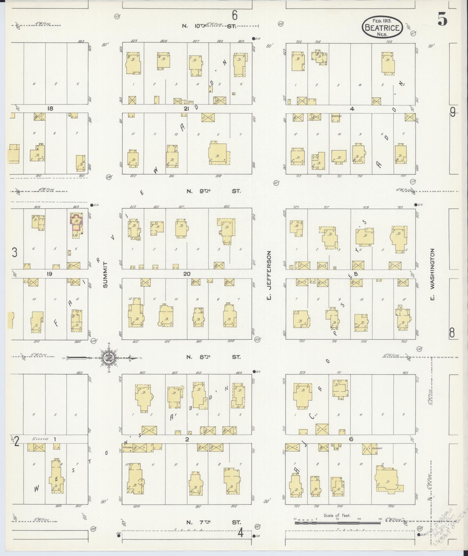 Sanborn Fire Insurance Map from Beatrice, Gage County, Nebraska (1913), Sheet #0005 - Historic Sanborn Fire Insurance Map Print, vintage old map wall art, antique decor, genealogy gift, Nebraska Nebraska map