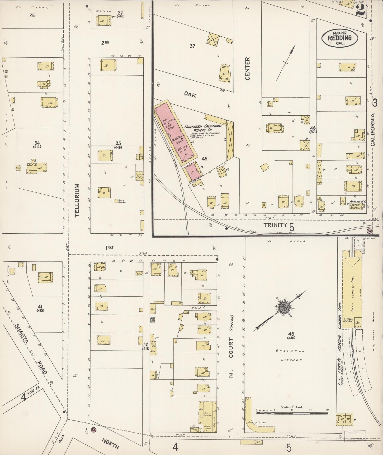 Sanborn Fire Insurance Map from Redding, Shasta County, California (1912), Sheet #0002 - Complete Map Set gallery image, historic Sanborn map, vintage wall art, California California