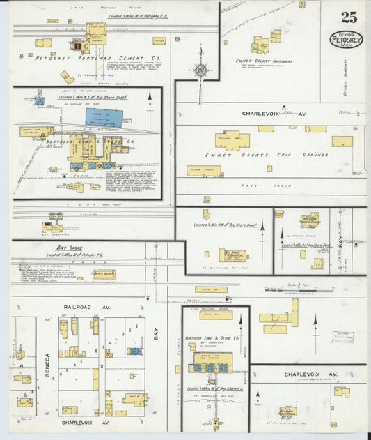 Sanborn Fire Insurance Map from Petoskey, Emmet County, Michigan (1919), Sheet #0025 - Historic Sanborn Fire Insurance Map Print, vintage old map wall art, antique decor, genealogy gift, Michigan Michigan map
