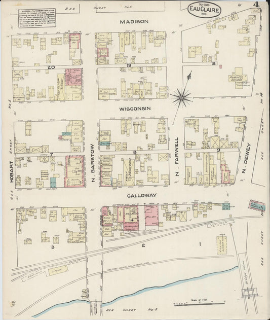 Sanborn Fire Insurance Map from Eau Claire, Eau Claire County, Wisconsin (1883), Sheet #0004 - Historic Sanborn Fire Insurance Map Print, vintage old map wall art, antique decor, genealogy gift, Wisconsin Wisconsin map