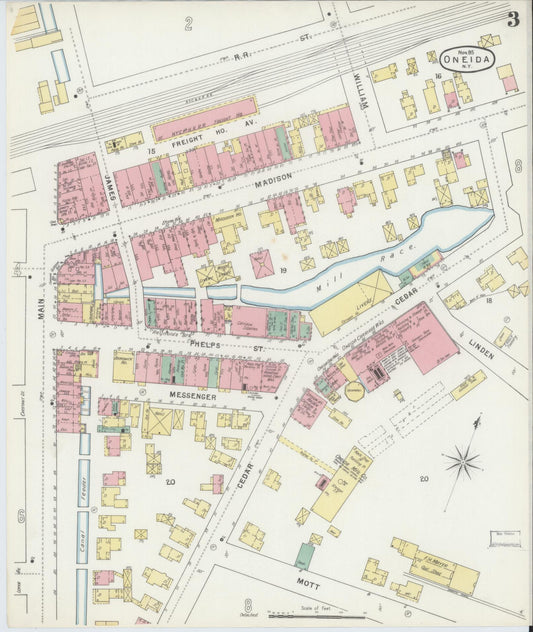 Sanborn Fire Insurance Map from Oneida, Madison County, New York (1895), Sheet #0003 - Historic Sanborn Fire Insurance Map Print, vintage old map wall art, antique decor, genealogy gift, New York New York map