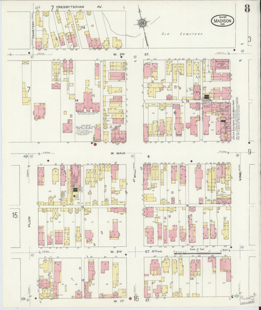 Sanborn Fire Insurance Map from Madison, Jefferson County, Indiana (1911), Sheet #0008 - Historic Sanborn Fire Insurance Map Print, vintage old map wall art, antique decor, genealogy gift, Indiana Indiana map