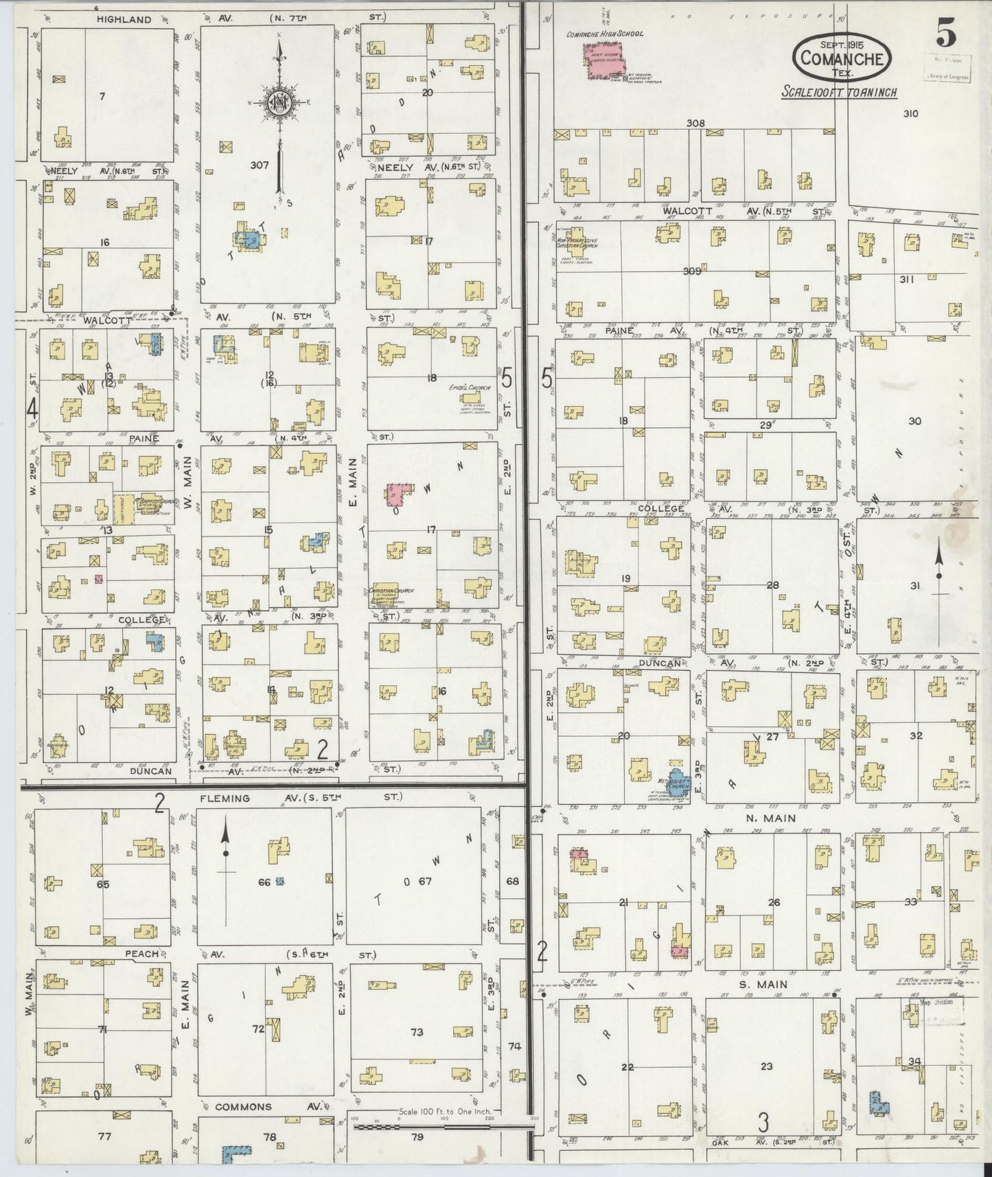 Sanborn Fire Insurance Map from Comanche, Comanche County, Texas (1915), Sheet #0005 - Historic Sanborn Fire Insurance Map Print, vintage old map wall art, antique decor, genealogy gift, Texas Texas map