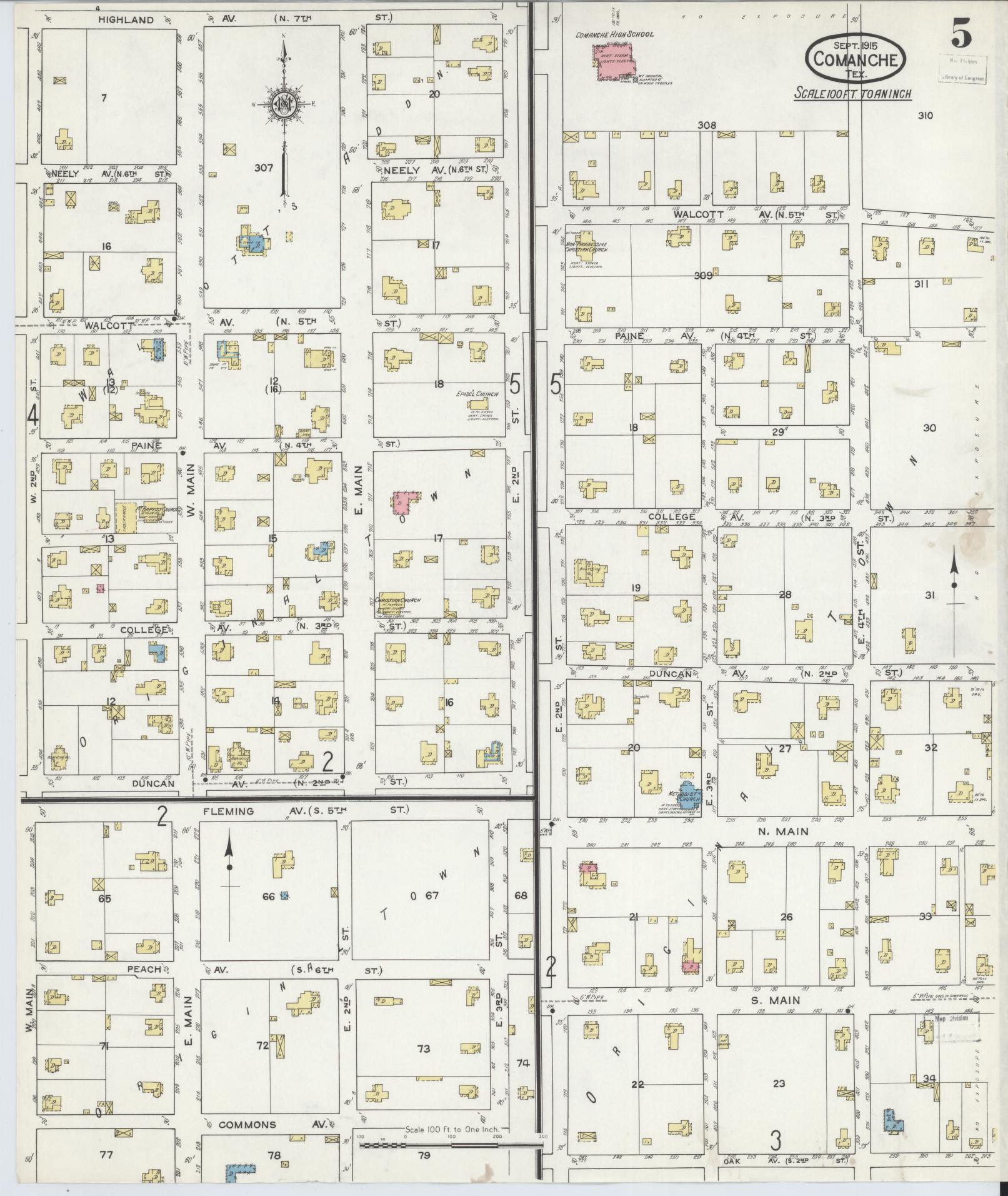 Sanborn Fire Insurance Map from Comanche, Comanche County, Texas (1915), Sheet #0005 - Historic Sanborn Fire Insurance Map Print, vintage old map wall art, antique decor, genealogy gift, Texas Texas map