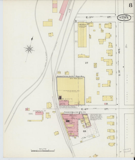 Sanborn Fire Insurance Map from Rome, Floyd County, Georgia (1893), Sheet #0008 - Historic Sanborn Fire Insurance Map Print, vintage old map wall art, antique decor, genealogy gift, Georgia Georgia map