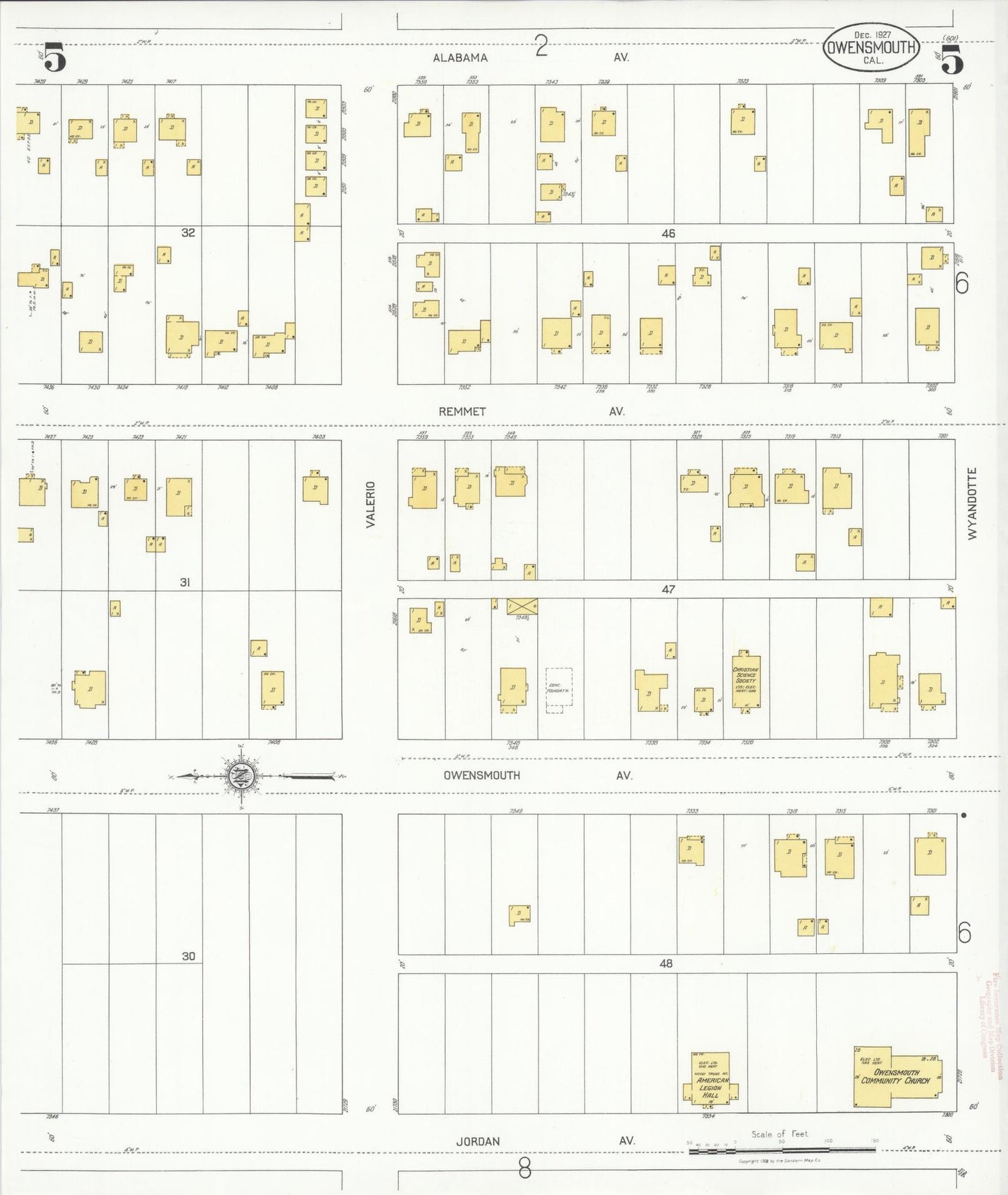 Sanborn Fire Insurance Map from Owensmouth, Los Angeles County, California (1927), Sheet #0005 - Complete Map Set gallery image, historic Sanborn map, vintage wall art, California California