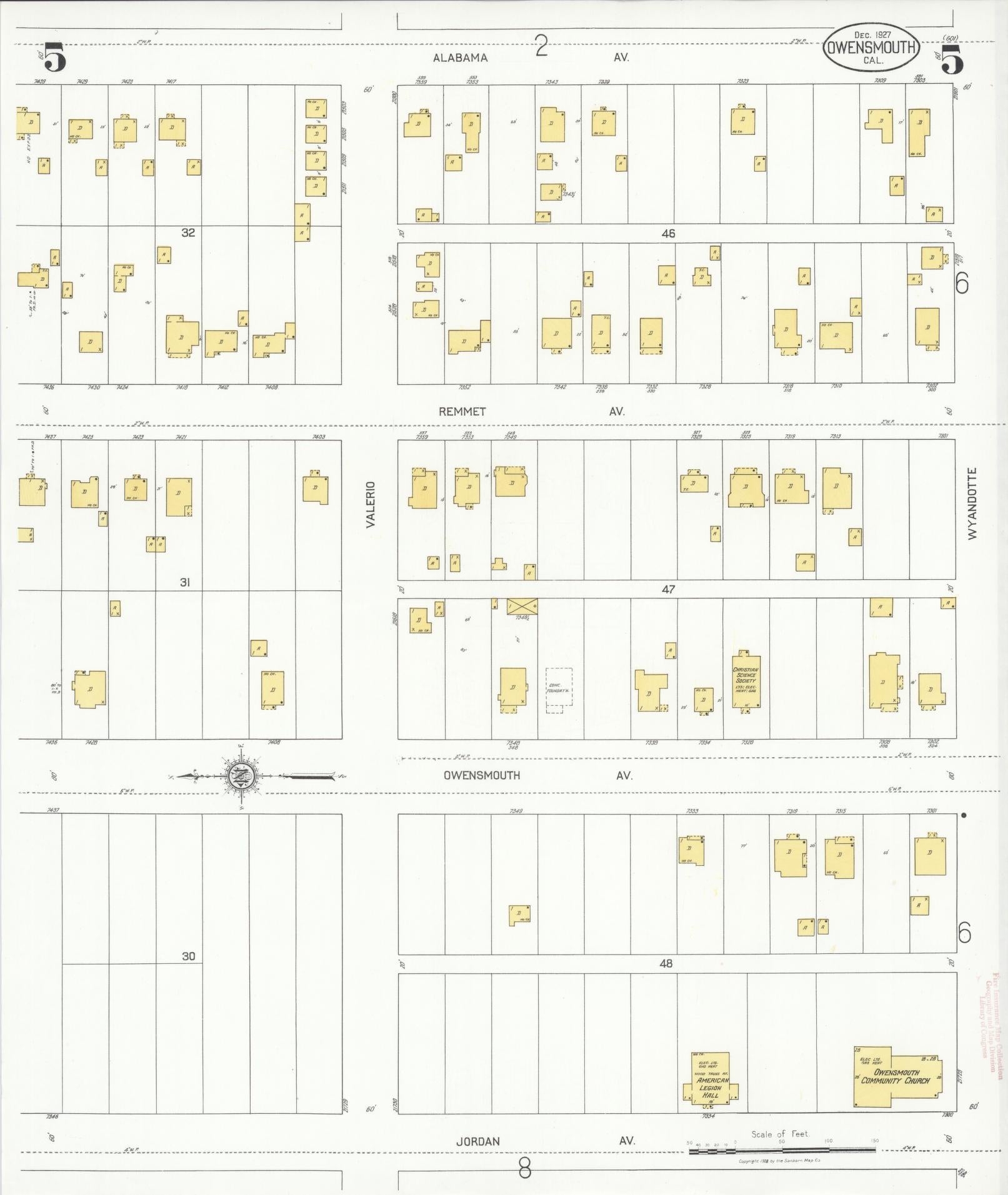Sanborn Fire Insurance Map from Owensmouth, Los Angeles County, California (1927), Sheet #0005 - Complete Map Set gallery image, historic Sanborn map, vintage wall art, California California