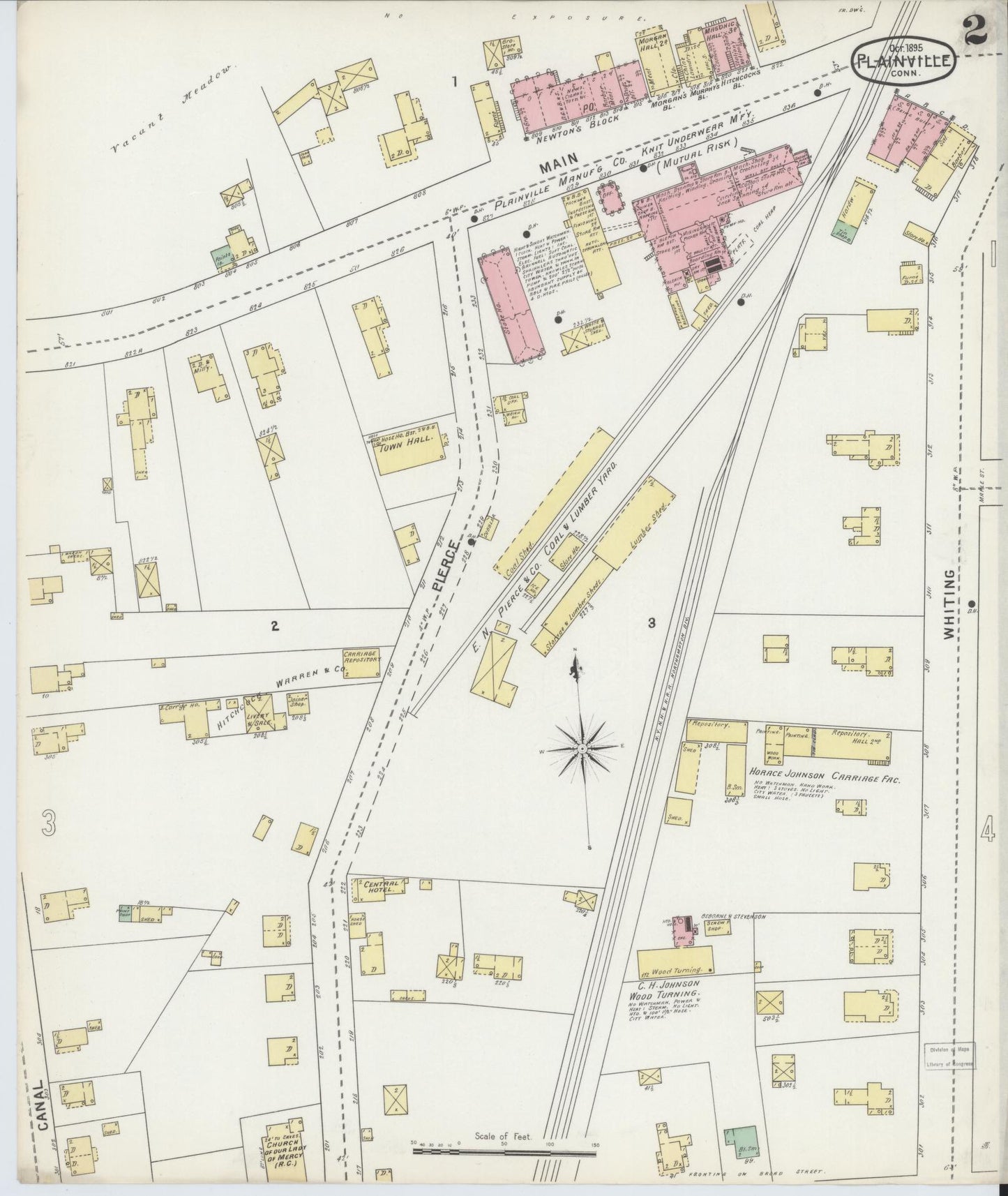 Sanborn Fire Insurance Map from Plainville, Hartford County, Connecticut (1895), Sheet #0002 - Complete Map Set gallery image, historic Sanborn map, vintage wall art, Connecticut Connecticut
