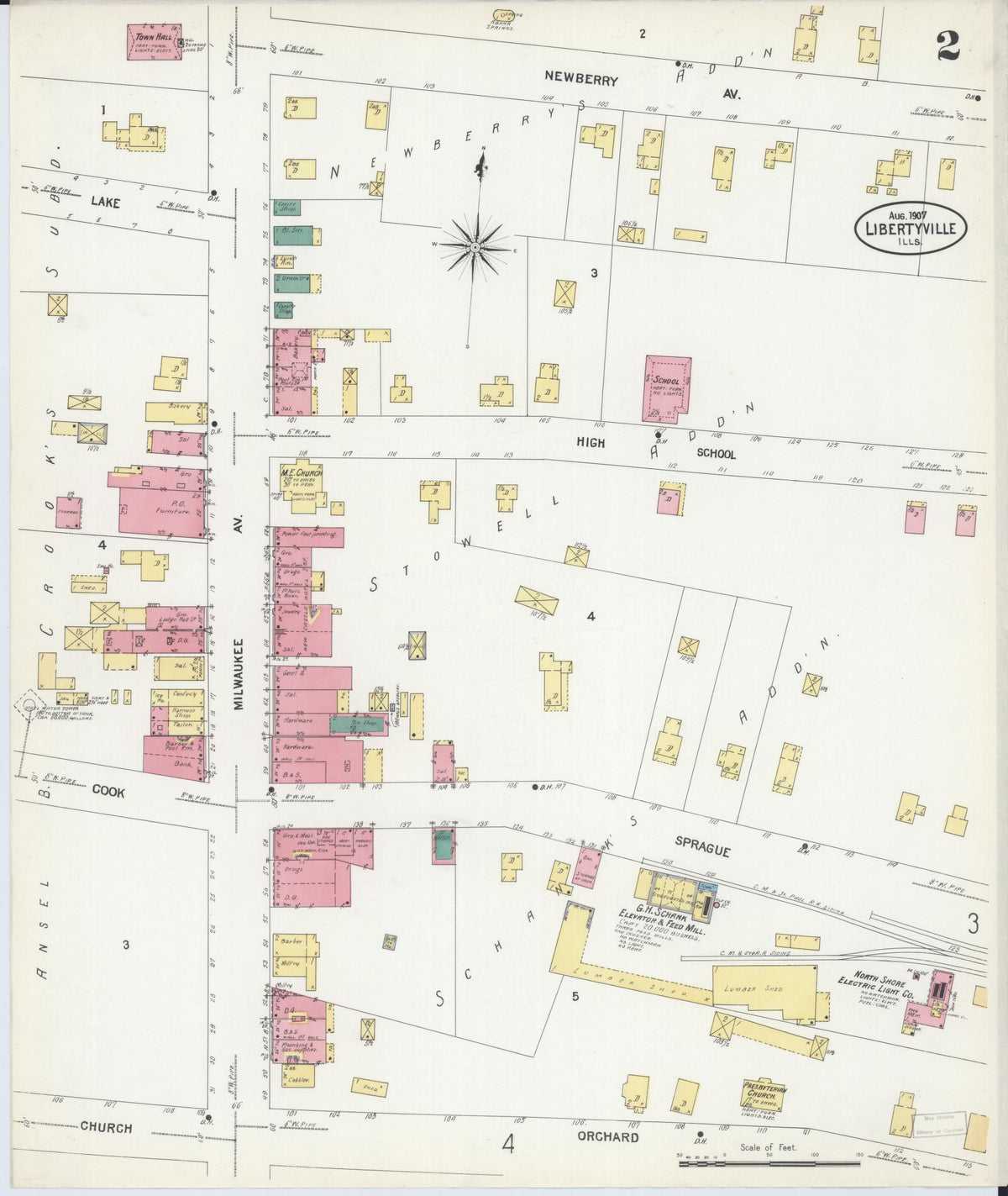 Sanborn Fire Insurance Map from Libertyville, Lake County, Illinois (1907), Sheet #0002 - Complete Map Set gallery image, historic Sanborn map, vintage wall art, Illinois Illinois