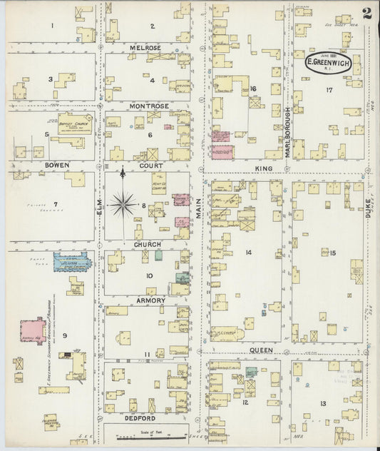 Sanborn Fire Insurance Map from East Greenwich, Kent County, Rhode Island (1891), Sheet #0002 - Historic Sanborn Fire Insurance Map Print, vintage old map wall art, antique decor, genealogy gift, Rhode Island Rhode Island map