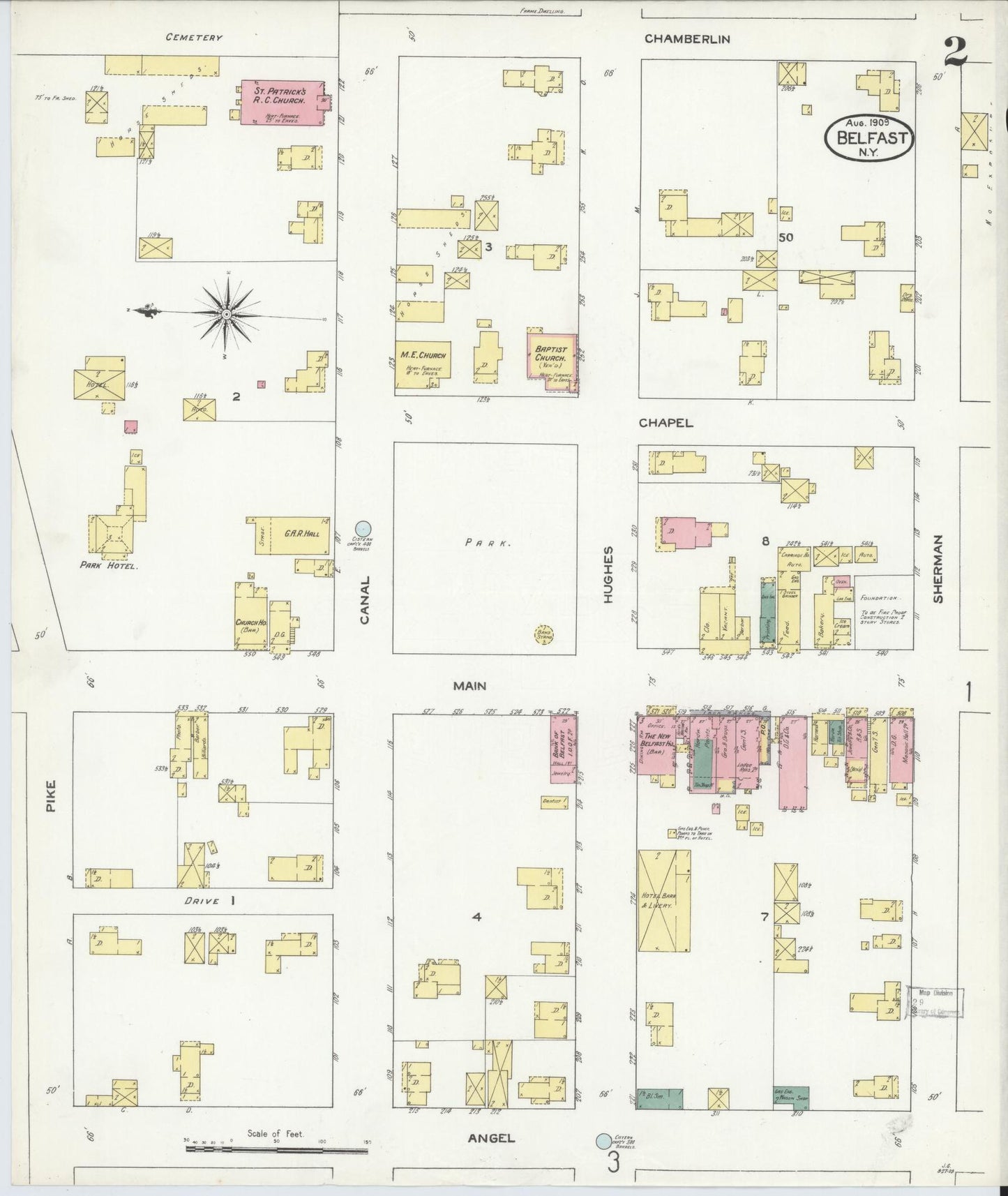 Sanborn Fire Insurance Map from Belfast, Allegany County, New York (1909), Sheet #0002 - Complete Map Set gallery image, historic Sanborn map, vintage wall art, New York New York