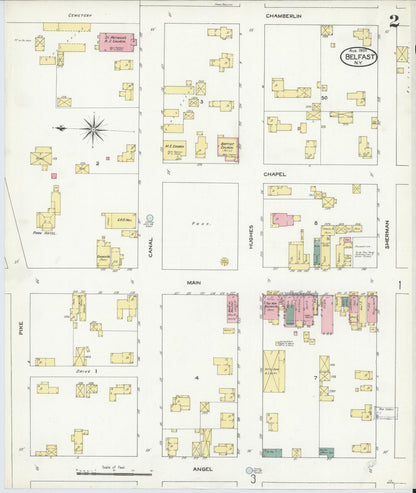 Sanborn Fire Insurance Map from Belfast, Allegany County, New York (1909), Sheet #0002 - Complete Map Set gallery image, historic Sanborn map, vintage wall art, New York New York
