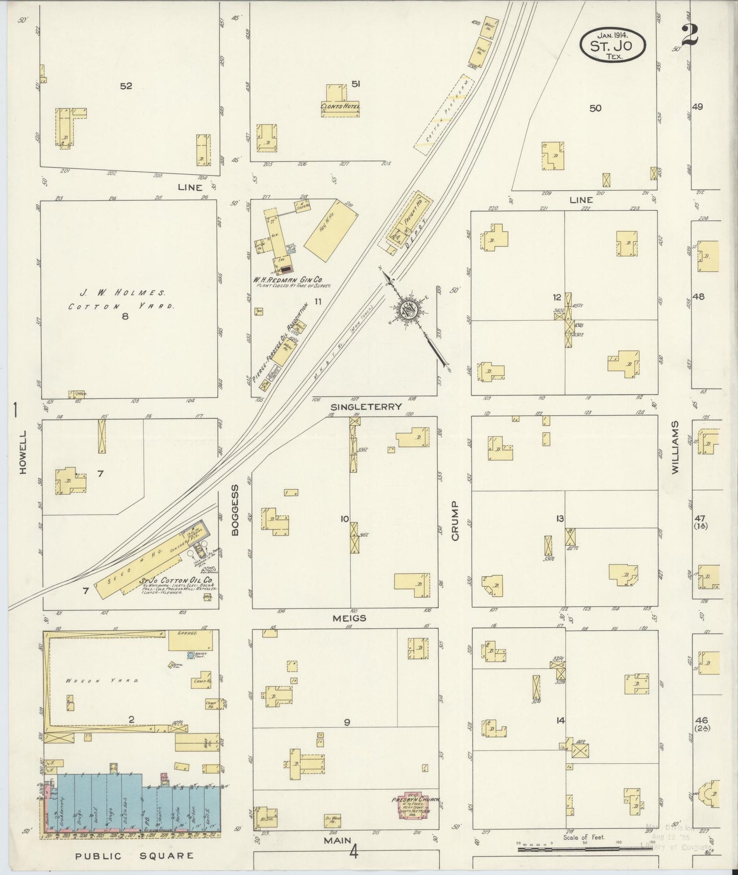 Sanborn Fire Insurance Map from Saint Jo, Montague County, Texas (1914), Sheet #0002 - Complete Map Set gallery image, historic Sanborn map, vintage wall art, Texas Texas