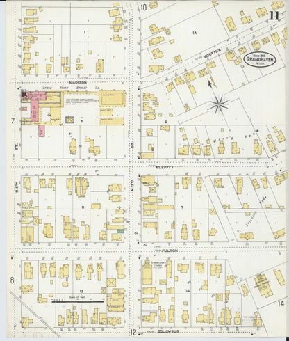 Sanborn Fire Insurance Map from Grand Haven, Ottawa County, Michigan (1906), Sheet #0011 - Complete Map Set gallery image, historic Sanborn map, vintage wall art, Michigan Michigan