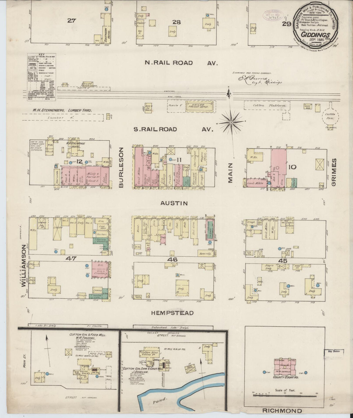 Sanborn Fire Insurance Map from Giddings, Lee County, Texas (1885), Sheet #0001 - Historic Sanborn Fire Insurance Map Print, vintage old map wall art, antique decor, genealogy gift, Texas Texas map