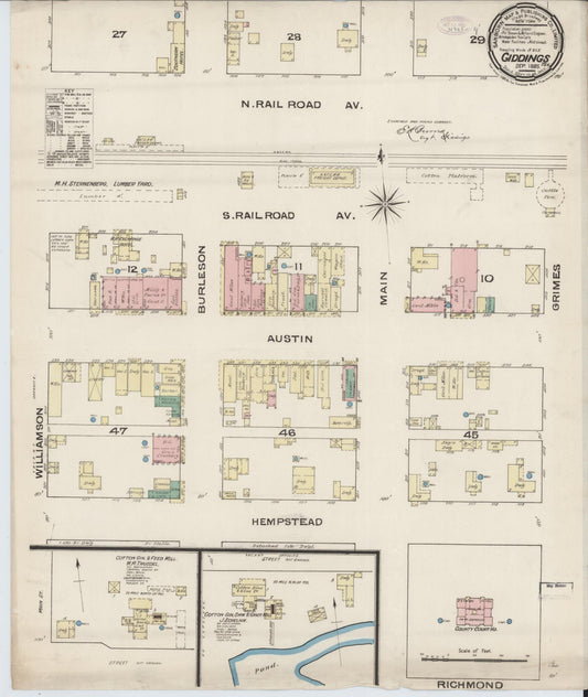 Sanborn Fire Insurance Map from Giddings, Lee County, Texas (1885), Sheet #0001 - Historic Sanborn Fire Insurance Map Print, vintage old map wall art, antique decor, genealogy gift, Texas Texas map