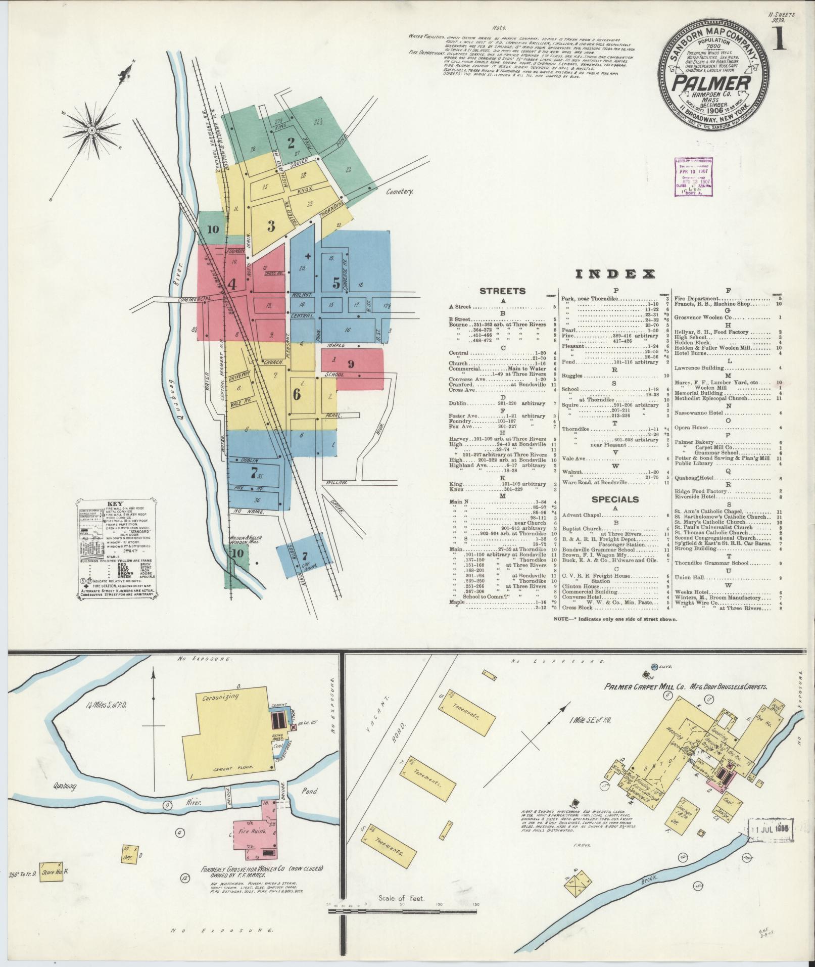 Sanborn Fire Insurance Map from Palmer, Hampden County, Massachusetts (1906), Sheet #0001 - Complete Map Set gallery image, historic Sanborn map, vintage wall art, Massachusetts Massachusetts