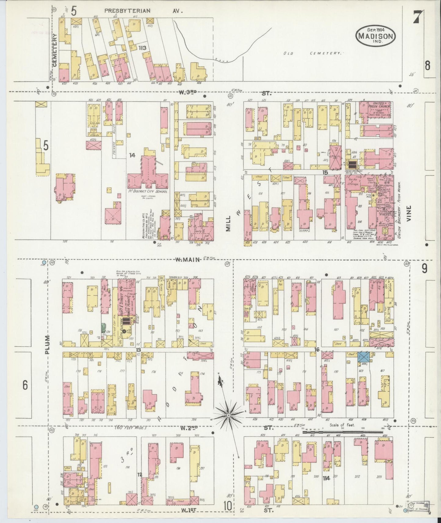 Sanborn Fire Insurance Map from Madison, Jefferson County, Indiana (1904), Sheet #0007 - Complete Map Set gallery image, historic Sanborn map, vintage wall art, Indiana Indiana