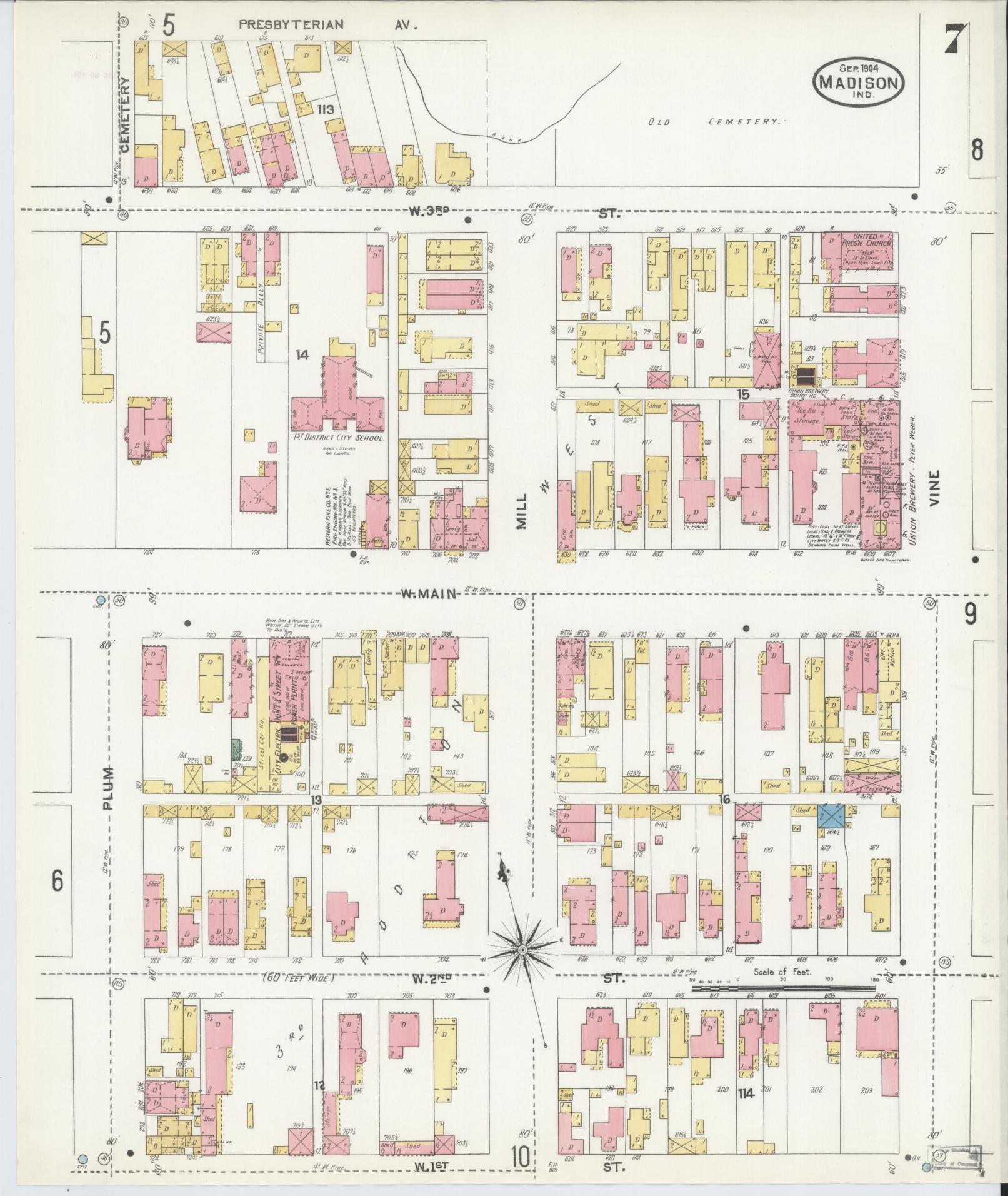 Sanborn Fire Insurance Map from Madison, Jefferson County, Indiana (1904), Sheet #0007 - Complete Map Set gallery image, historic Sanborn map, vintage wall art, Indiana Indiana
