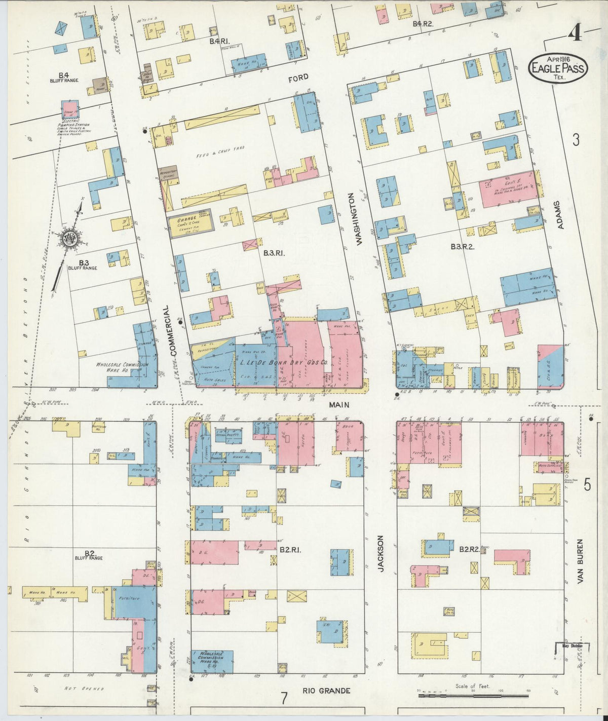 Sanborn Fire Insurance Map from Eagle Pass, Maverick County, Texas (1916), Sheet #0004 - Complete Map Set gallery image, historic Sanborn map, vintage wall art, Texas Texas