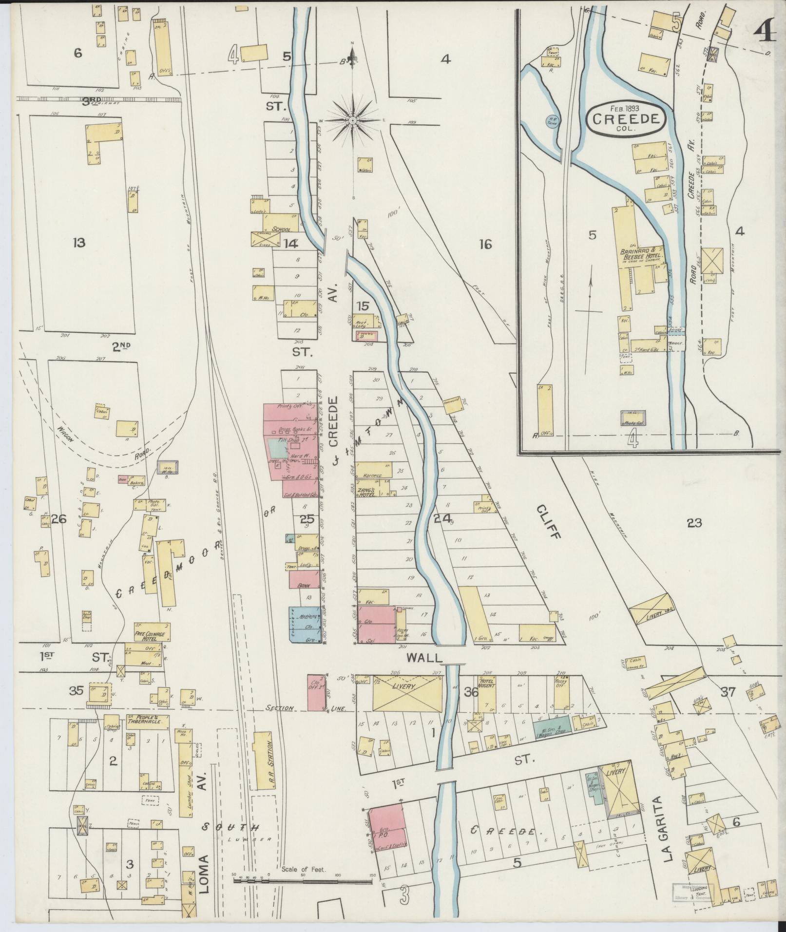 Sanborn Fire Insurance Map from Creede, Mineral County, Colorado (1893), Sheet #0004 - Complete Map Set gallery image, historic Sanborn map, vintage wall art, Colorado Colorado