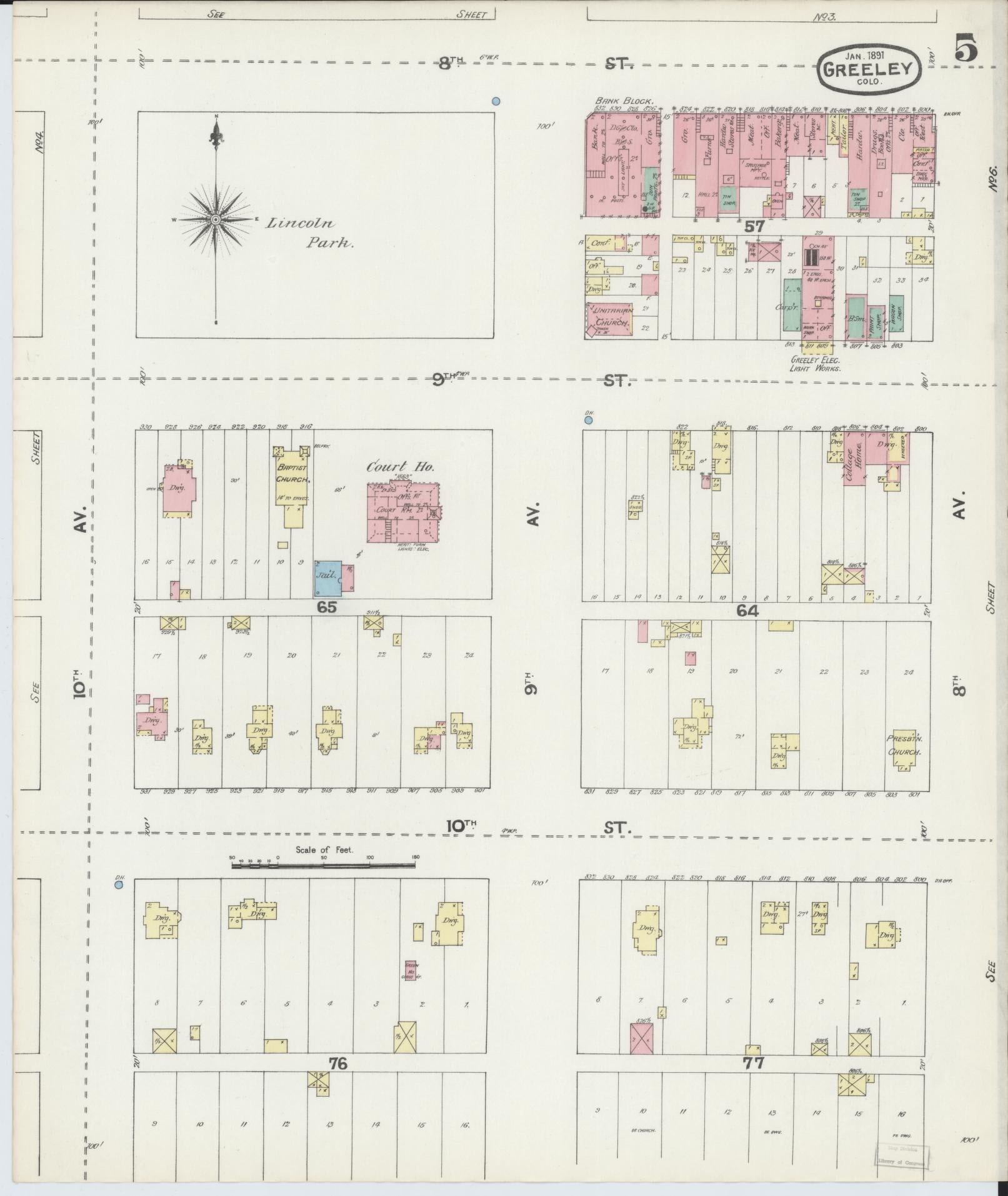 Sanborn Fire Insurance Map from Greeley, Weld County, Colorado (1891), Sheet #0005 - Complete Map Set gallery image, historic Sanborn map, vintage wall art, Colorado Colorado