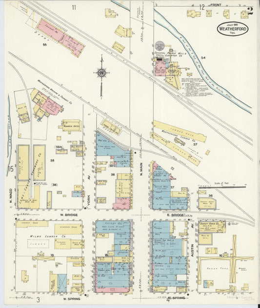 Sanborn Fire Insurance Map from Weatherford, Parker County, Texas (1910), Sheet #0002 - Historic Sanborn Fire Insurance Map Print, vintage old map wall art, antique decor, genealogy gift, Texas Texas map