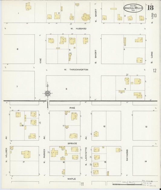 Sanborn Fire Insurance Map from Mineral Wells, Palo Pinto County, Texas (1912), Sheet #0018 - Historic Sanborn Fire Insurance Map Print, vintage old map wall art, antique decor, genealogy gift, Texas Texas map