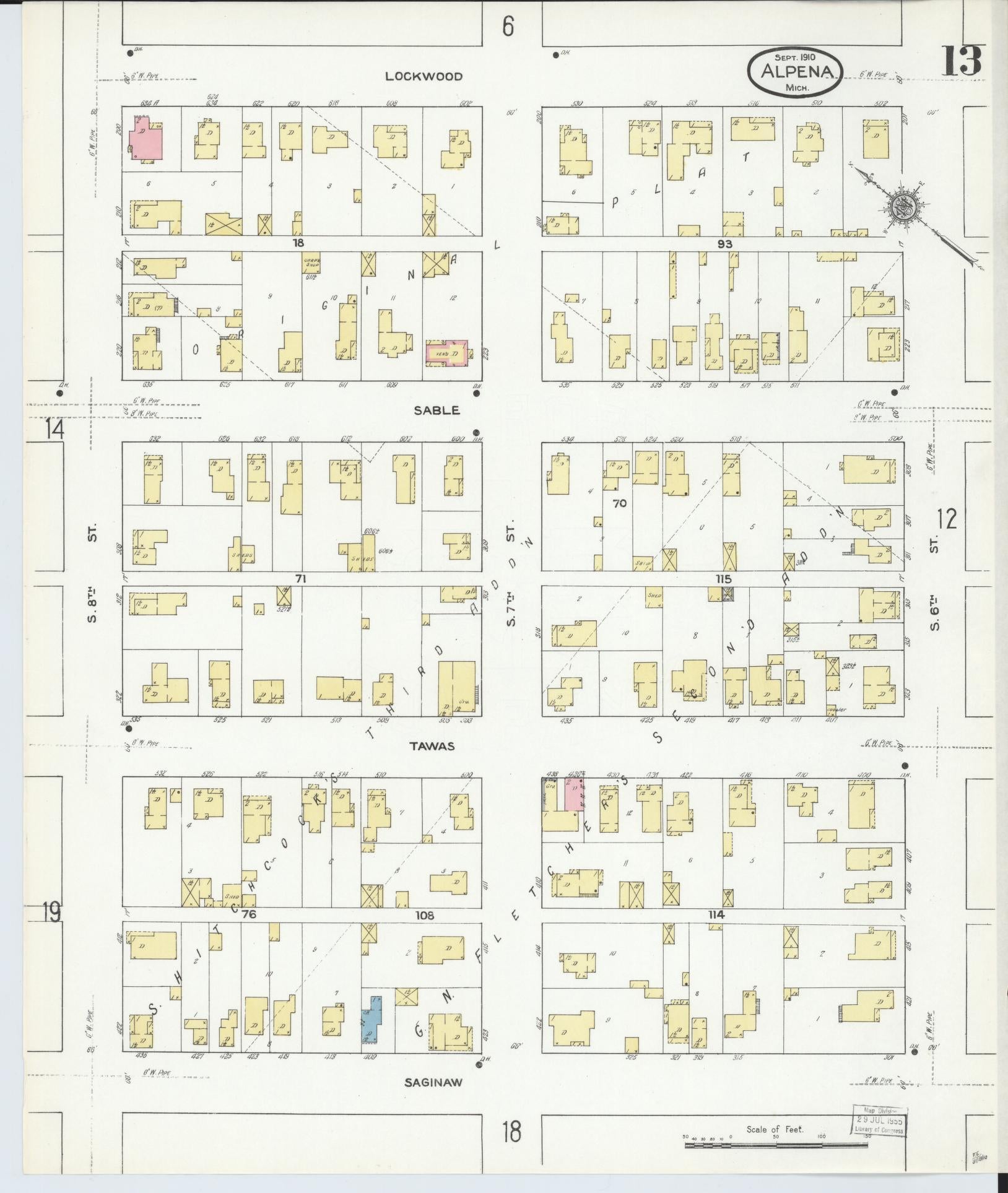 Sanborn Fire Insurance Map from Alpena, Alpena County, Michigan (1910), Sheet #0013 - Complete Map Set gallery image, historic Sanborn map, vintage wall art, Michigan Michigan