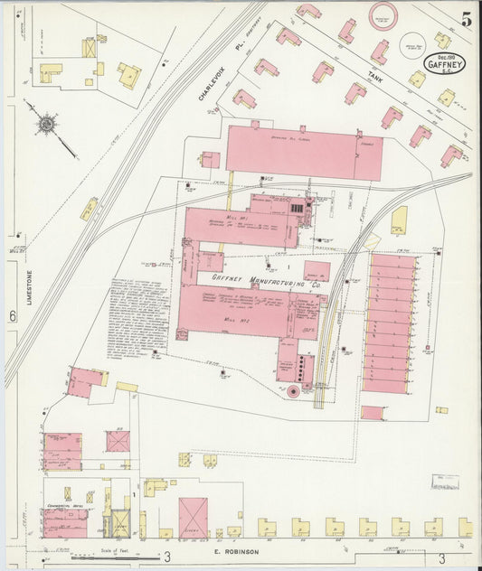 Sanborn Fire Insurance Map from Gaffney, Cherokee County, South Carolina (1910), Sheet #0005 - Historic Sanborn Fire Insurance Map Print, vintage old map wall art, antique decor, genealogy gift, South Carolina South Carolina map